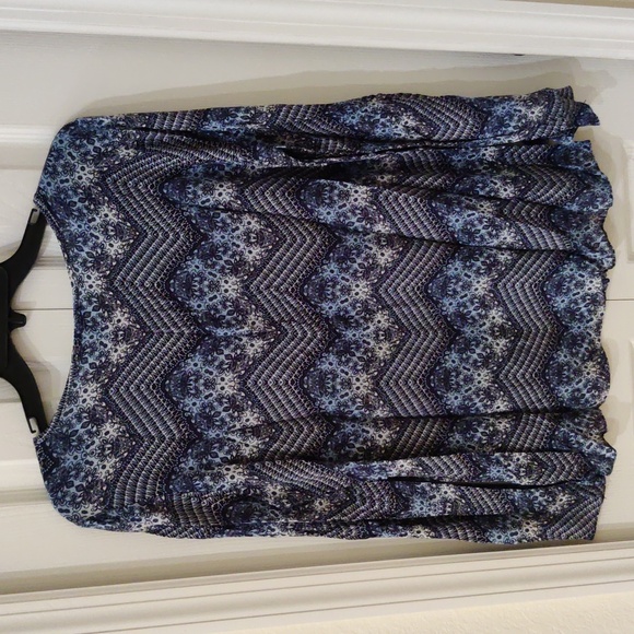 Moa Moa Long Sleeve Blue Paisley Print Polyester Blouse Top Small - Picture 2 of 3